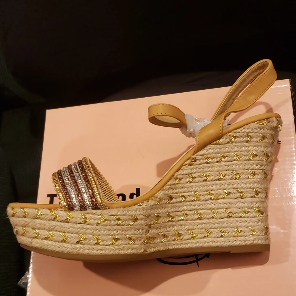 TOP Moda New ROYAL-1 Espadrille Platform Wedge Sandals Womens 10 NWT Gold Silver - Picture 4 of 15
